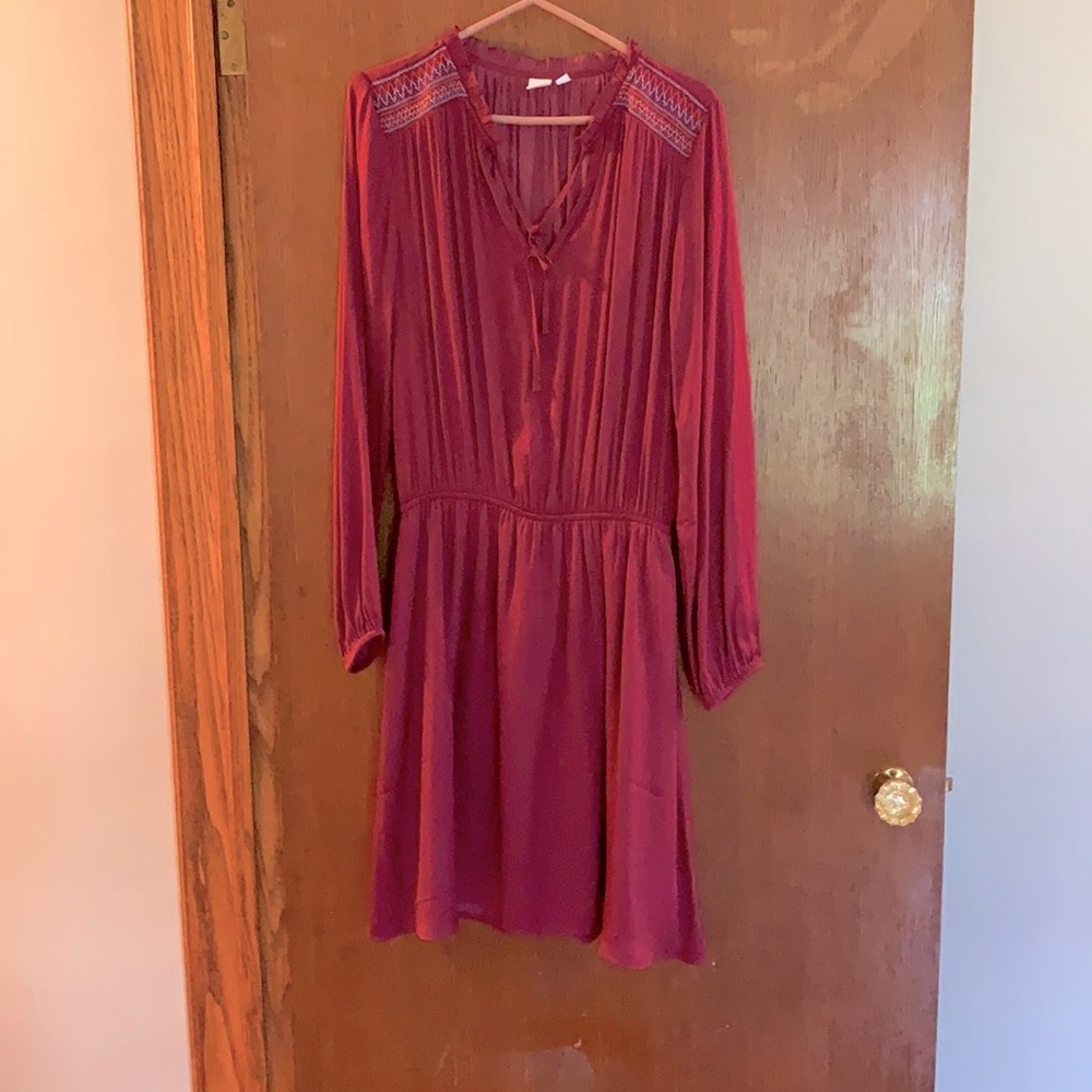 Burgundy silky casual dress